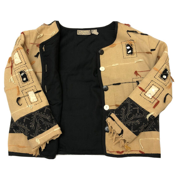 New Directions Jacket Womens L  Fringe Unique Peasant Bohemian Lined Button - Picture 4 of 12